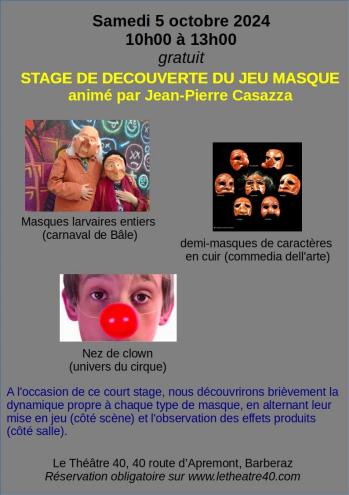 Affiche stage de decouverte du jeu masque 1